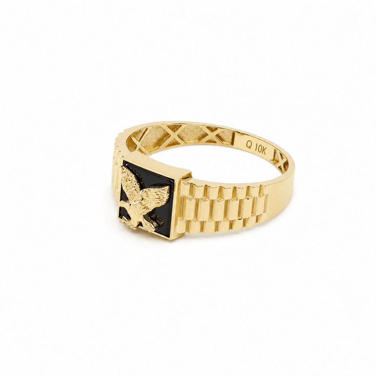 10k Yellow Gold Eagle Onyx Fashion Ring Men's - Miral Jewelry