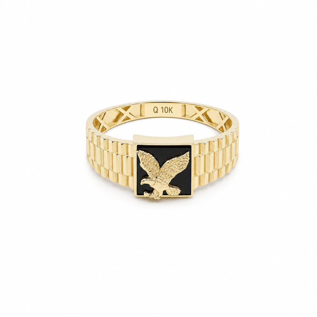 10k Yellow Gold Eagle Onyx Fashion Ring Men's - Miral Jewelry