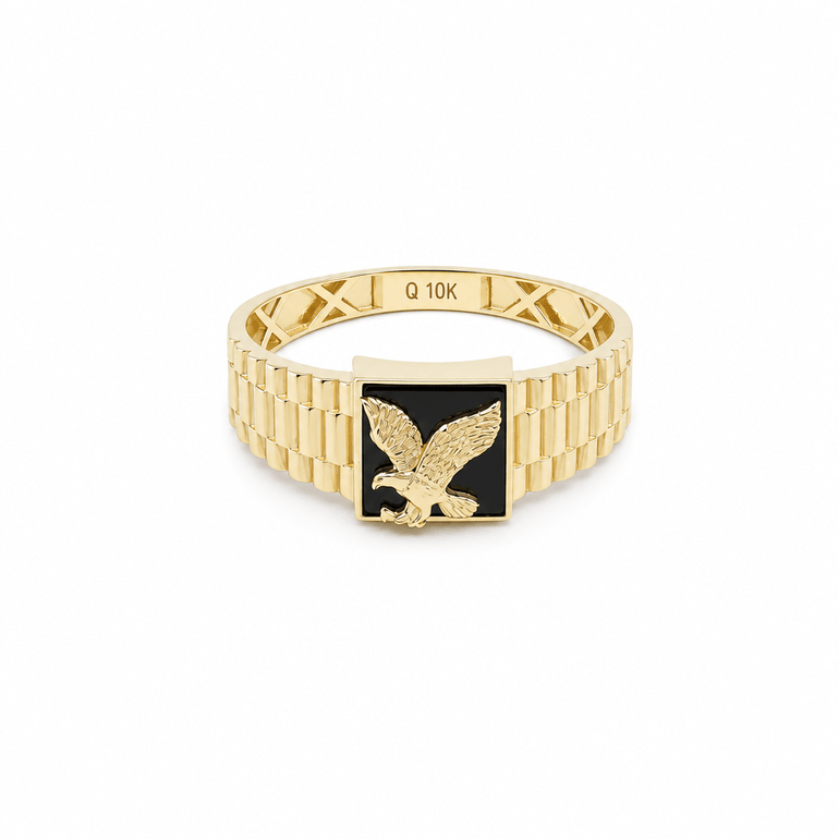 10k Yellow Gold Eagle Onyx Fashion Ring Men's - Miral Jewelry