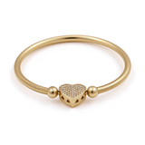10K Yellow Gold Elastic with Heart Bracelet - Miral Jewelry