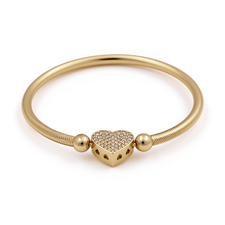 10K Yellow Gold Elastic with Heart Bracelet - Miral Jewelry