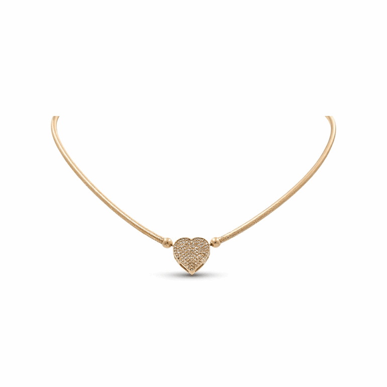 10K Yellow Gold Elastic with Hearts Women's Necklace - Miral Jewelry