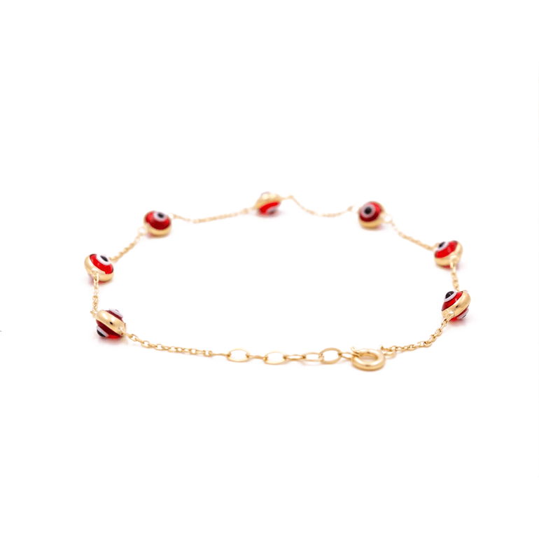 10K Yellow Gold Red Evil Eye Station Bracelet 7.5in, 1.7 g – view 2