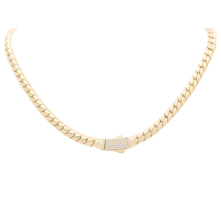 10K Yellow Gold Herringbone Collar Necklace with CZ Clasp 17in