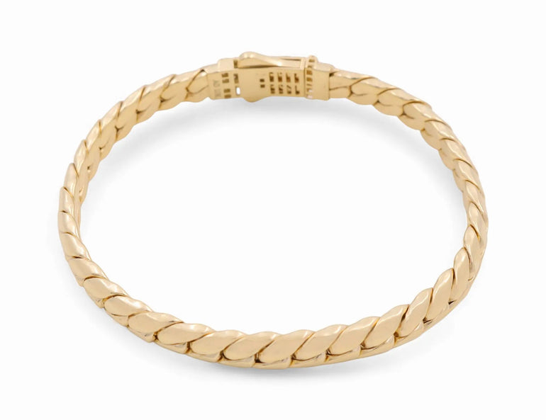 10K Yellow Gold Fancy Link with Cz Clasp Women's Bracelet - Miral Jewelry