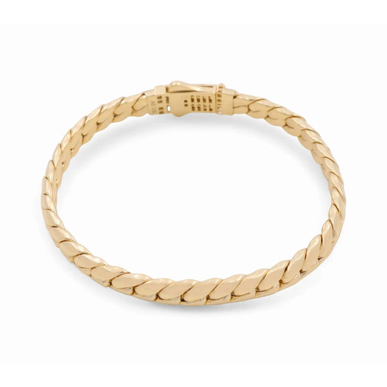 10K Yellow Gold Flat Curb Bracelet with CZ Clasp 7.5in, 11.7 g – view 2