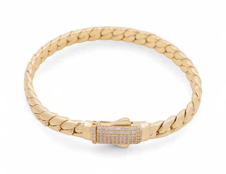 10K Yellow Gold Fancy Link with Cz Clasp Women's Bracelet - Miral Jewelry