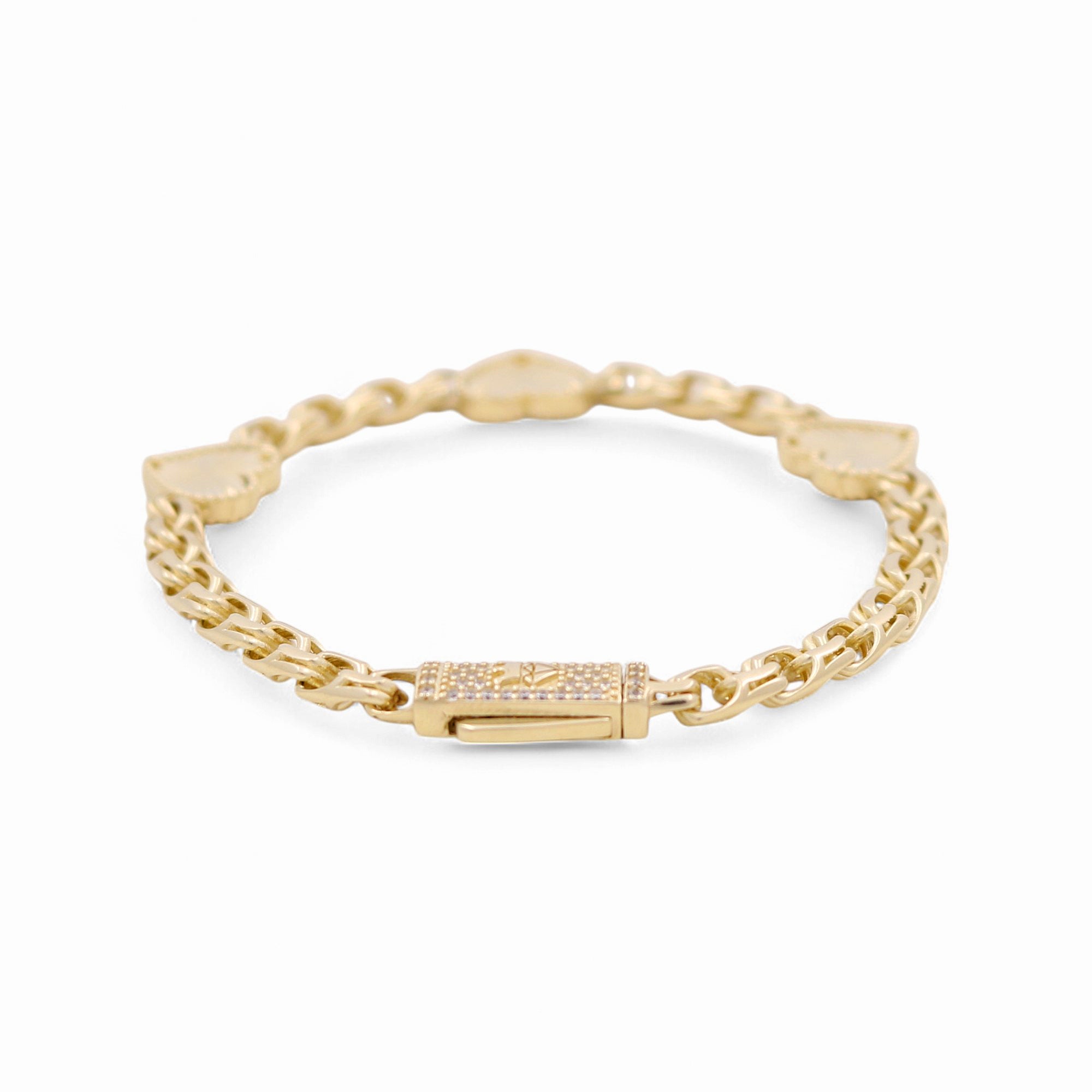 10K Yellow Gold Fancy Link with Hearts Bracelet - Miral Jewelry