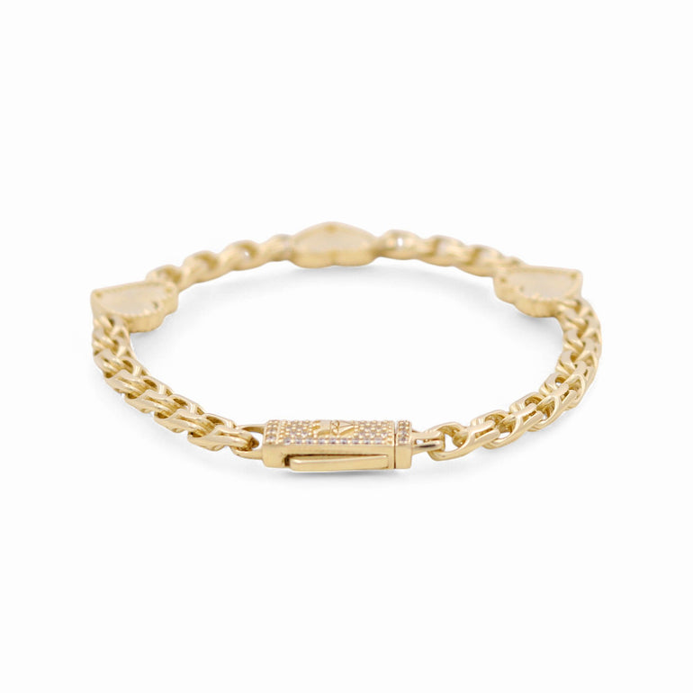 10K Yellow Gold Fancy Link with Hearts Bracelet - Miral Jewelry