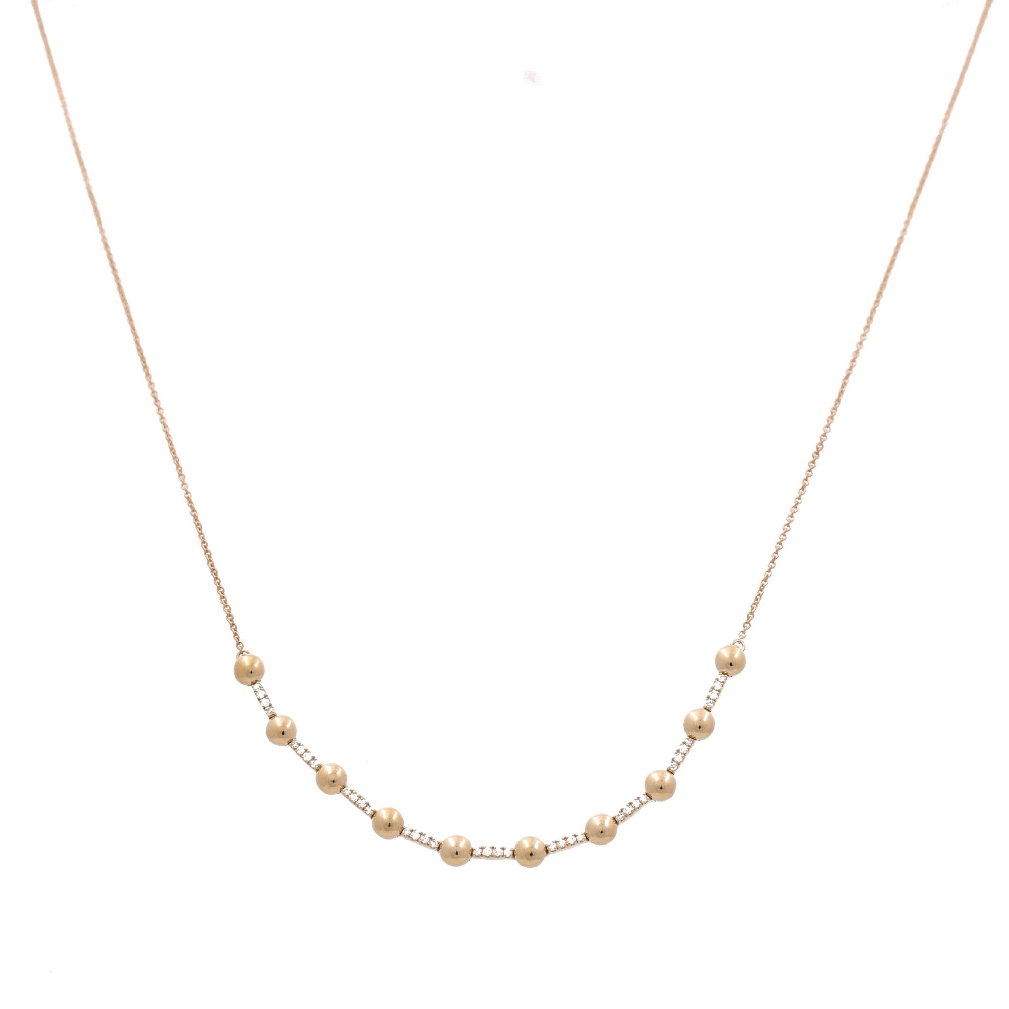 10K Yellow Gold Bead & Diamond Station Necklace 0.25 ct tw, 18in