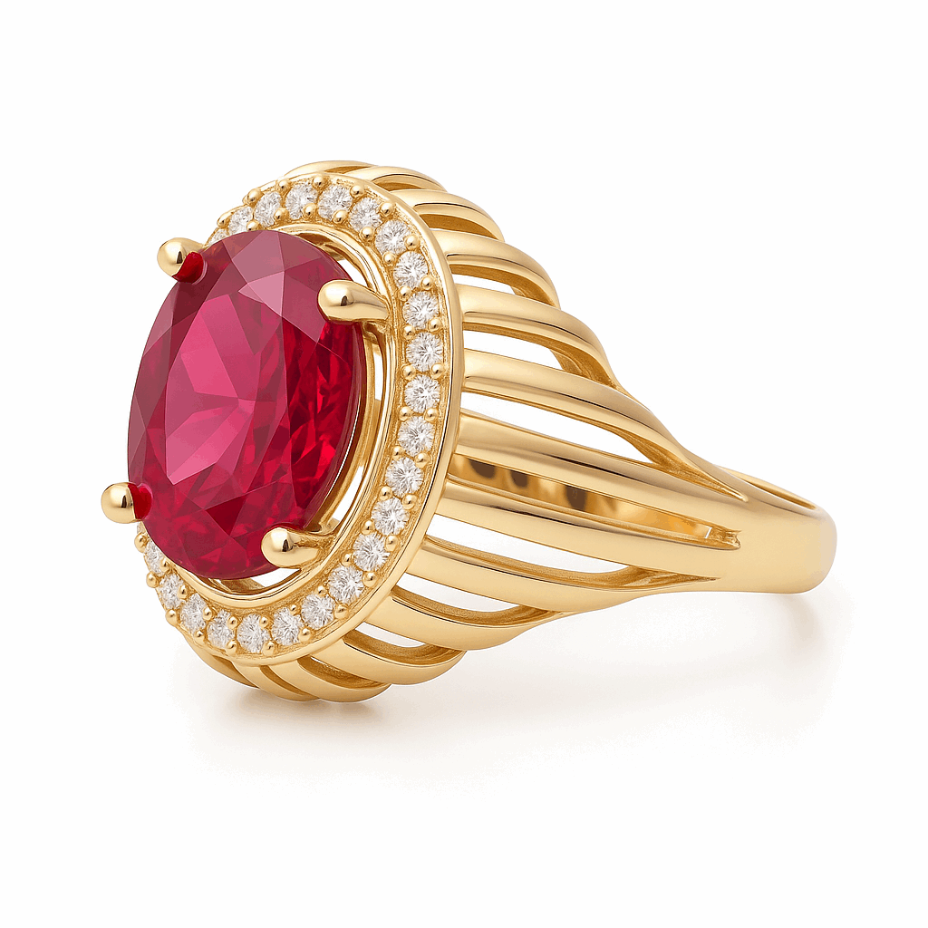10K Yellow Gold Fashion with Oval Red Stone Women's Ring - Miral Jewelry