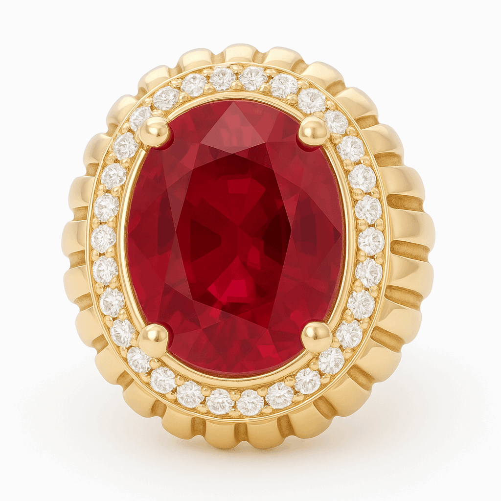 10K Yellow Gold Fashion with Oval Red Stone Women's Ring - Miral Jewelry