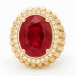 10K Yellow Gold Fashion with Oval Red Stone Women's Ring - Miral Jewelry