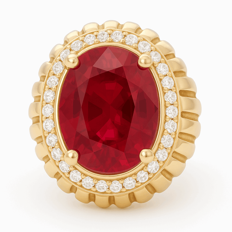 10K Yellow Gold Fashion with Oval Red Stone Women's Ring - Miral Jewelry
