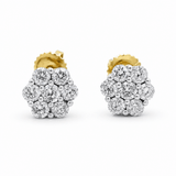 10K Yellow Gold Flower Diamond Earrings with 0.75Tw Round Diamonds - Miral Jewelry