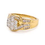 10K Yellow Gold Flower Diamond Engagement Ring with 1.00Tw Baguette and Round Diamonds - Miral Jewelry