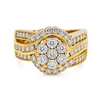 10K Yellow Gold Flower Diamond Engagement Ring with 1.00Tw Round Diamonds - Miral Jewelry