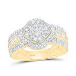 10K Yellow Gold Flower Diamond Fashion Ring with 1.00Tw Round Diamonds - Miral Jewelry