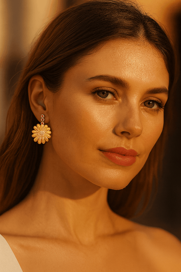 10K Yellow Gold Flower Earrings - Miral Jewelry
