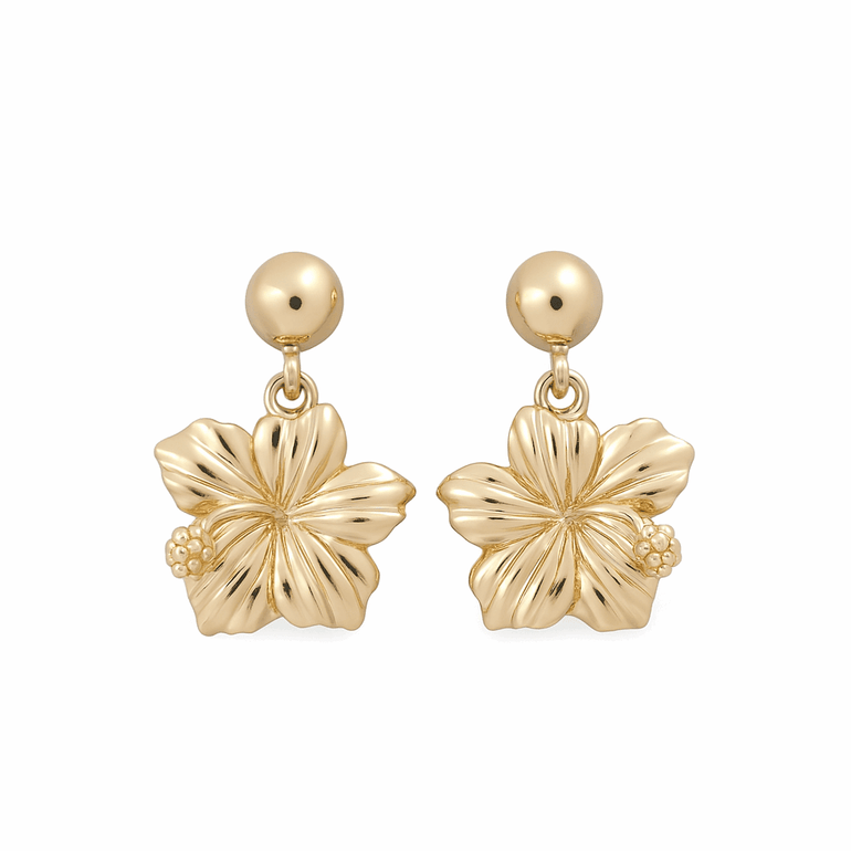 10K Yellow Gold Flower Earrings - Miral Jewelry