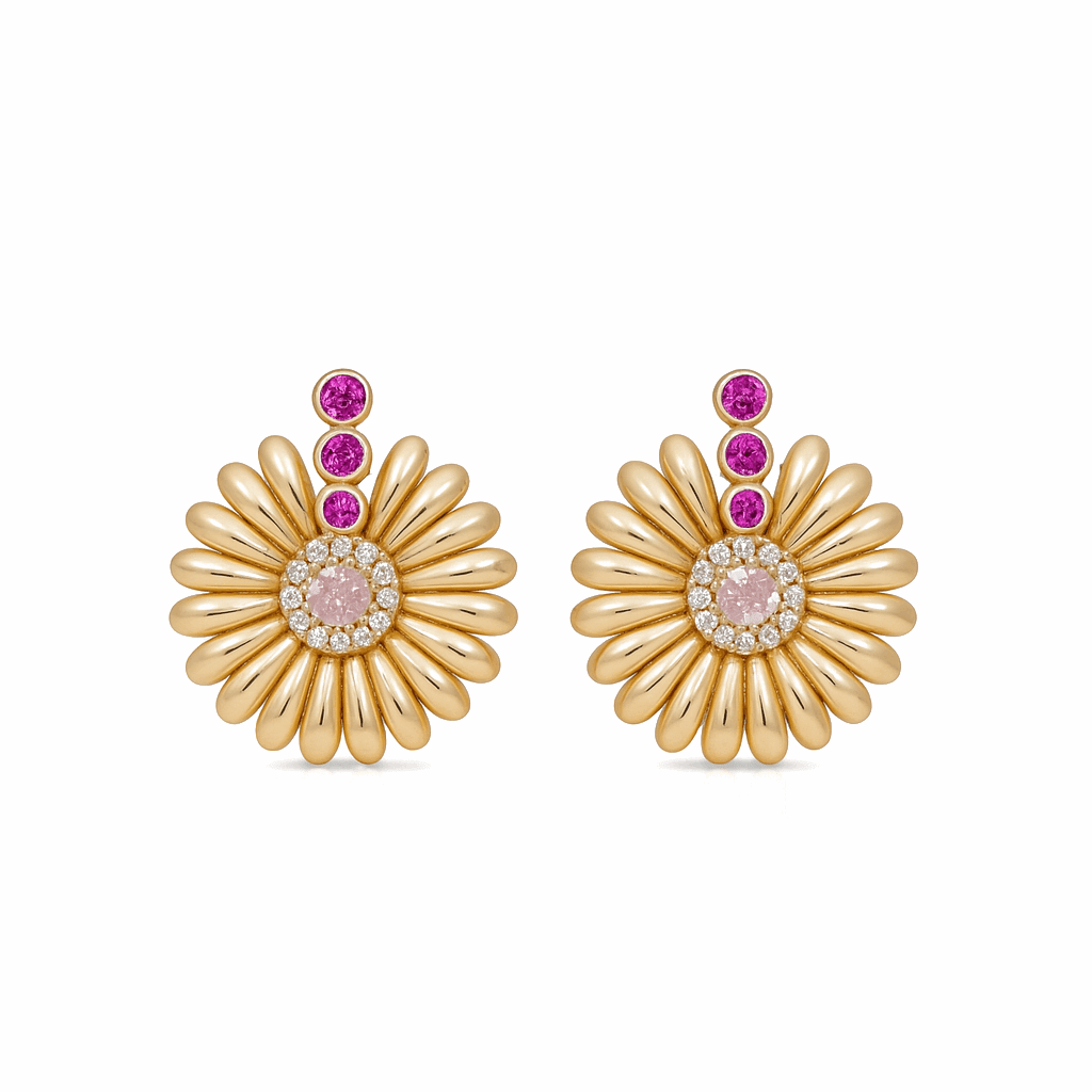 10K Yellow Gold Daisy Earrings with Pink CZ 3.5 g