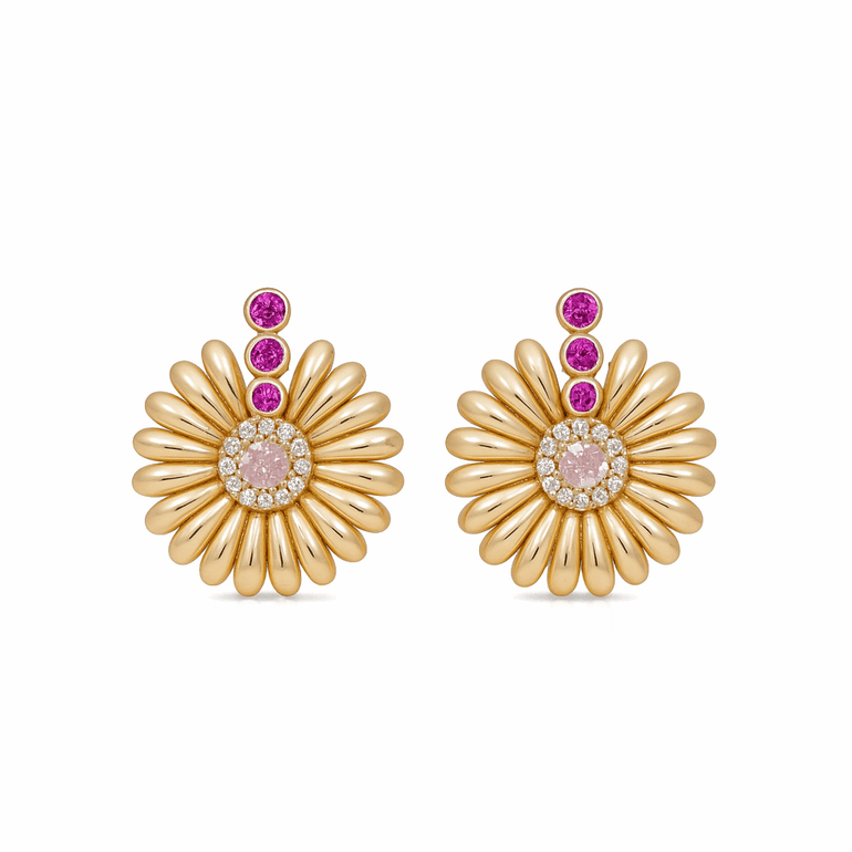10K Yellow Gold Flower Earrings - Miral Jewelry