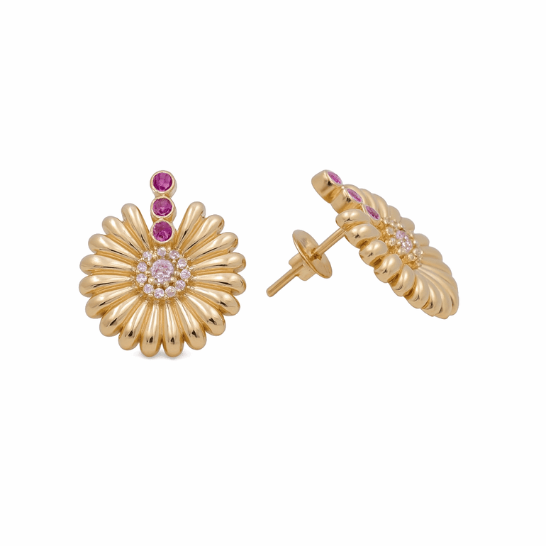 10K Yellow Gold Flower Earrings - Miral Jewelry