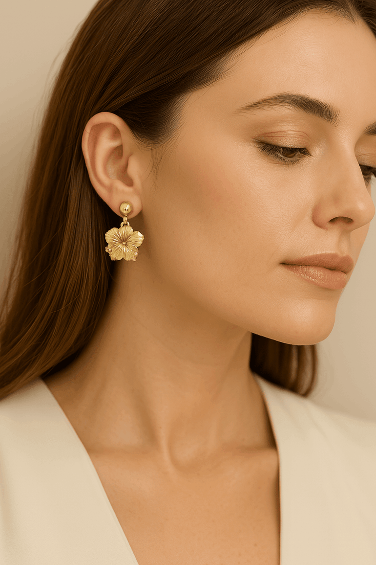 10K Yellow Gold Flower Earrings - Miral Jewelry