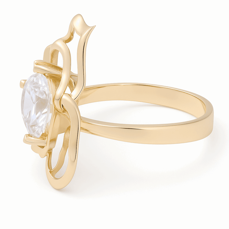 10K Yellow Gold Flower Fashion with Cz Women's Ring - Miral Jewelry