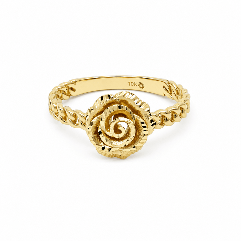 10K Yellow Gold Flower Fashion Women's Ring - Miral Jewelry