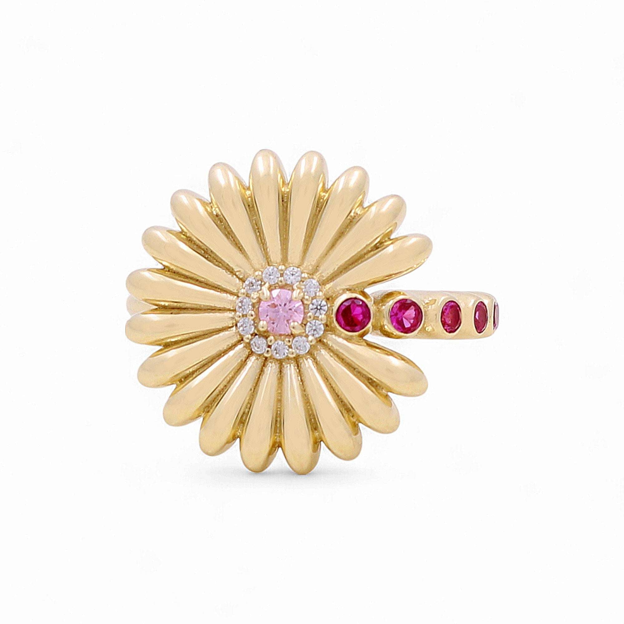 10K Yellow Gold Flower with Cz Fashion Women's Ring - Miral Jewelry