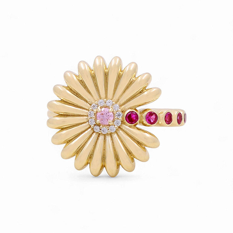 10K Yellow Gold Flower with Cz Fashion Women's Ring - Miral Jewelry