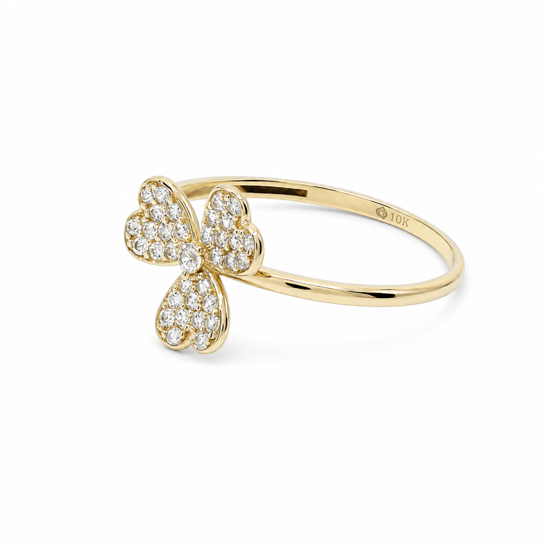 10K Yellow Gold Flower With CZ Fashion Women's Ring - Miral Jewelry