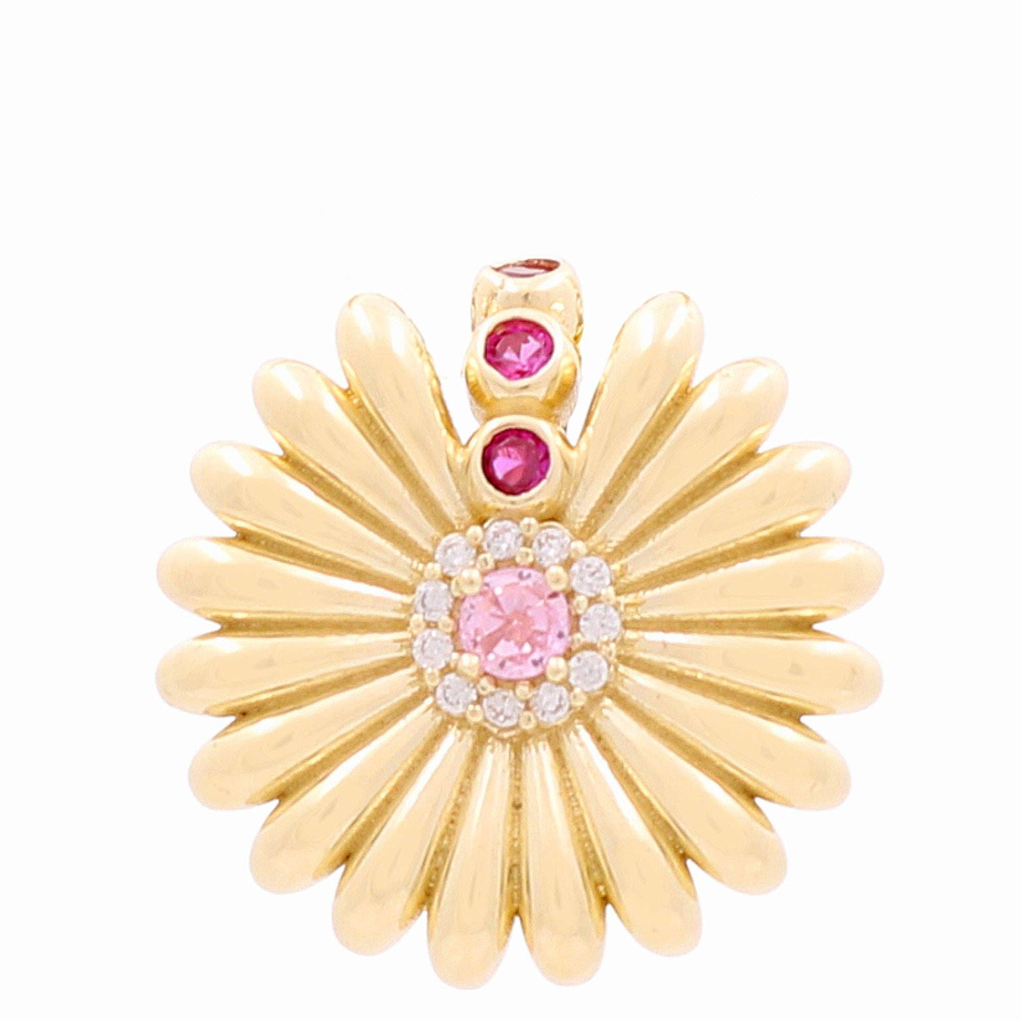 10K Yellow Gold Flower with Cz Pendant - Miral Jewelry