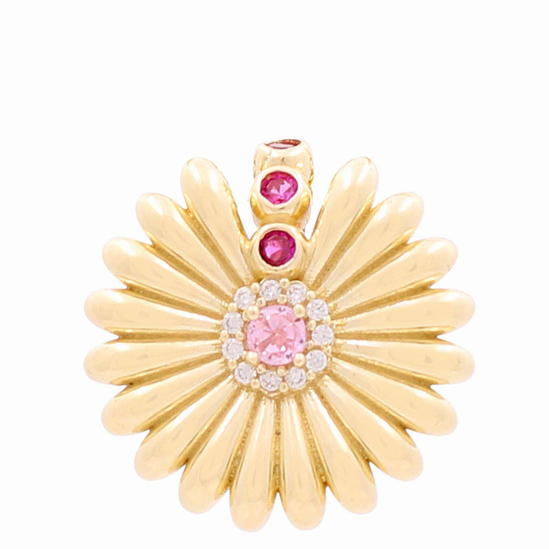 10K Yellow Gold Flower with Cz Pendant - Miral Jewelry