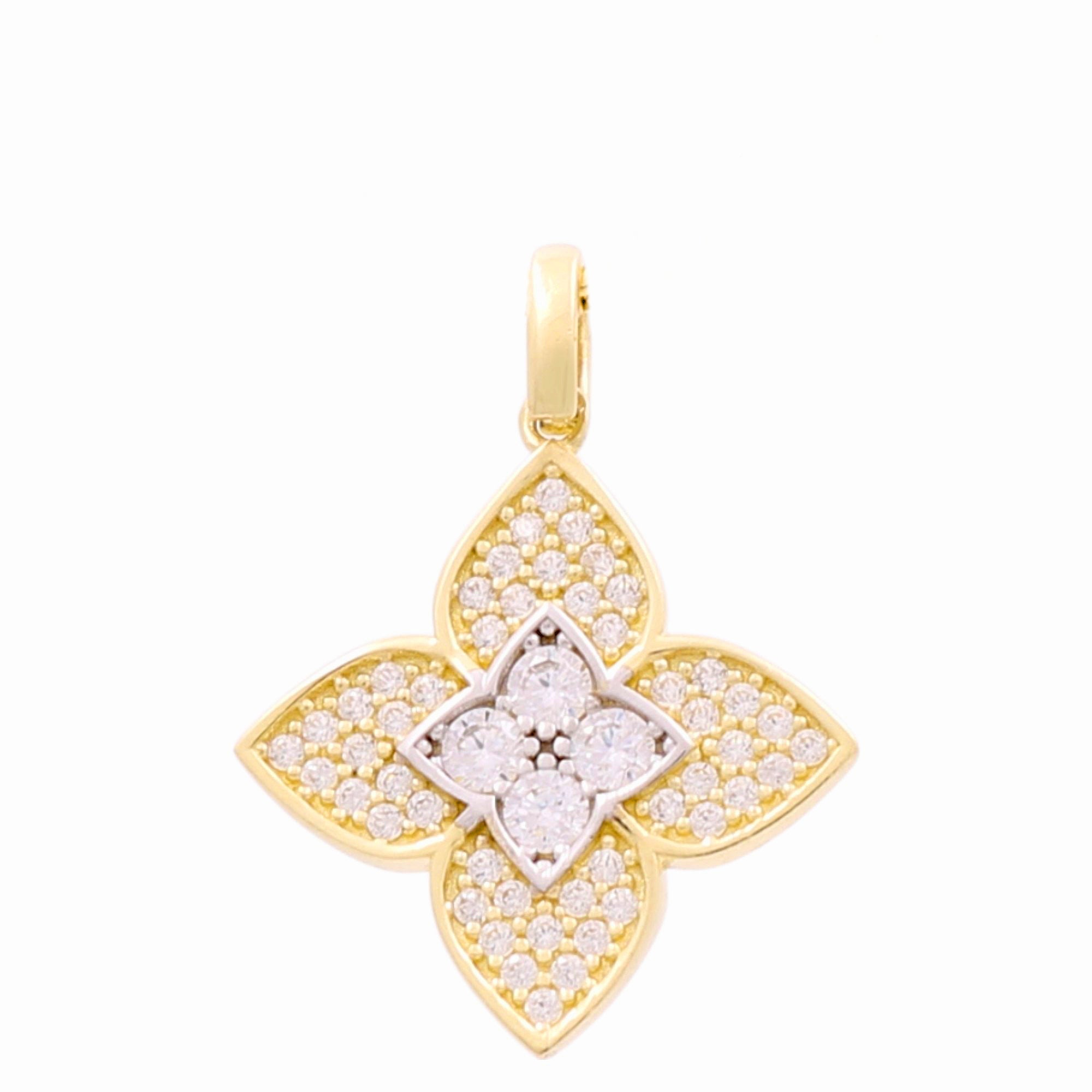 10K Yellow Gold Flower with Cz Pendant - Miral Jewelry