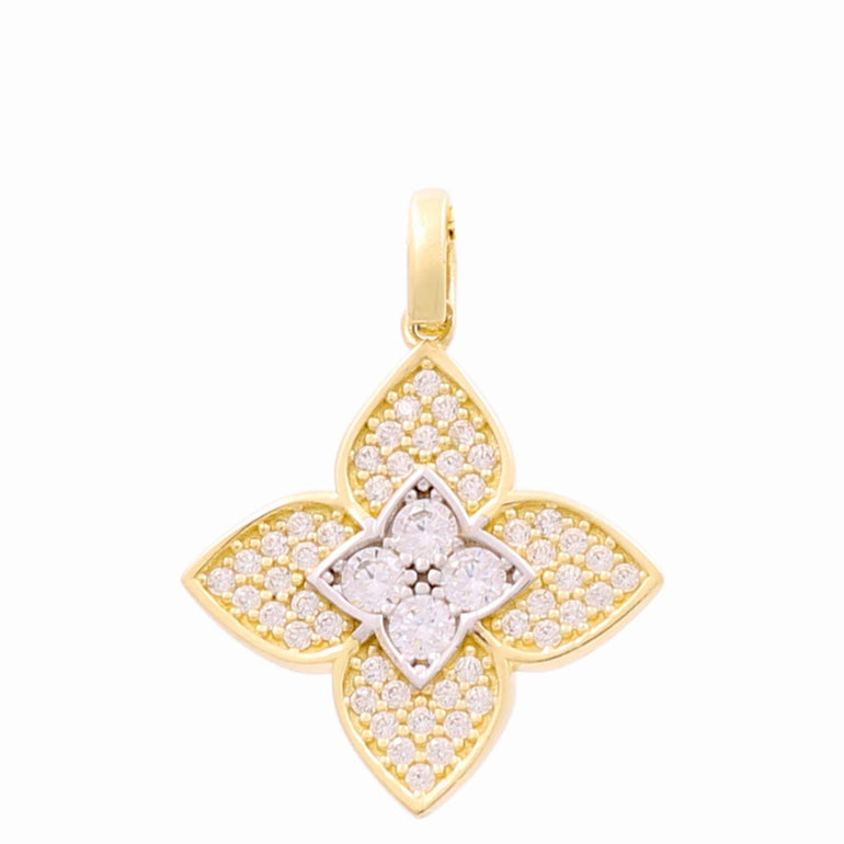 10K Yellow Gold Flower with Cz Pendant - Miral Jewelry