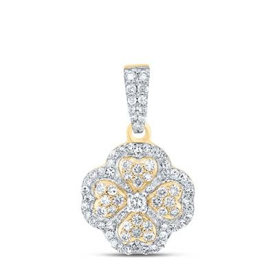 10K Yellow Gold Four-Heart Flower Diamond Pendant 0.37 ct tw