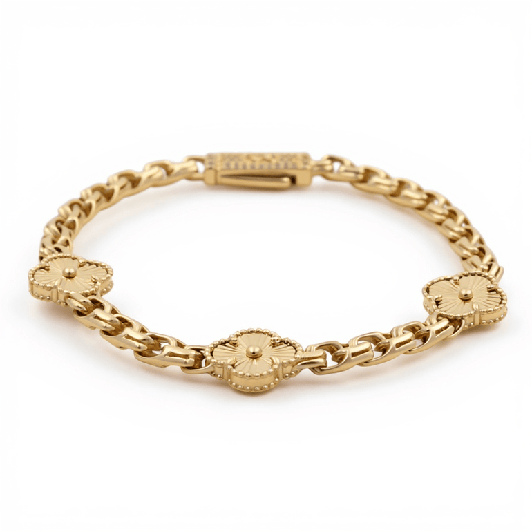 10k Yellow Gold Flowers Bracelet - Miral Jewelry