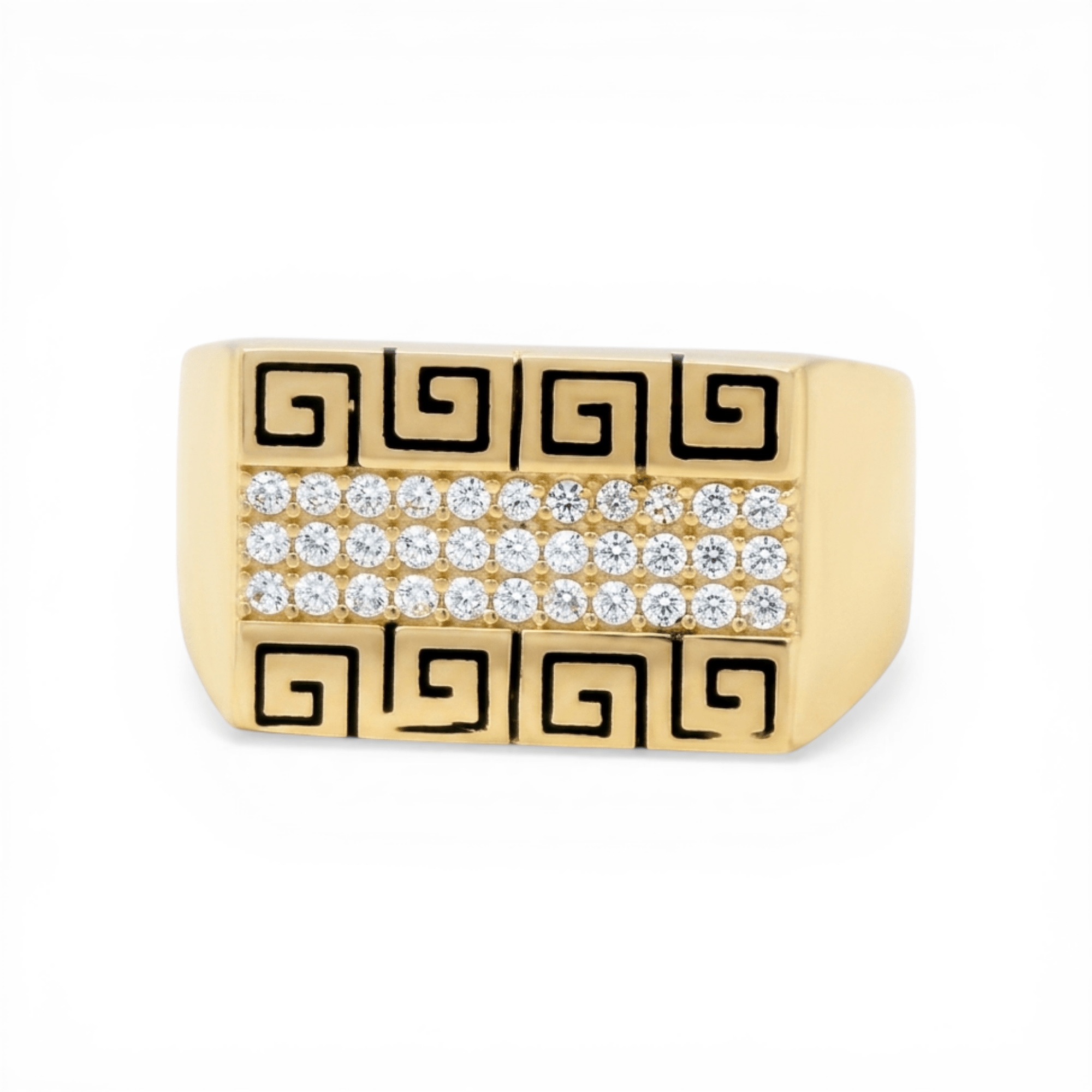 10k Yellow Gold Greek with Cz Fashion Men's Ring - Miral Jewelry