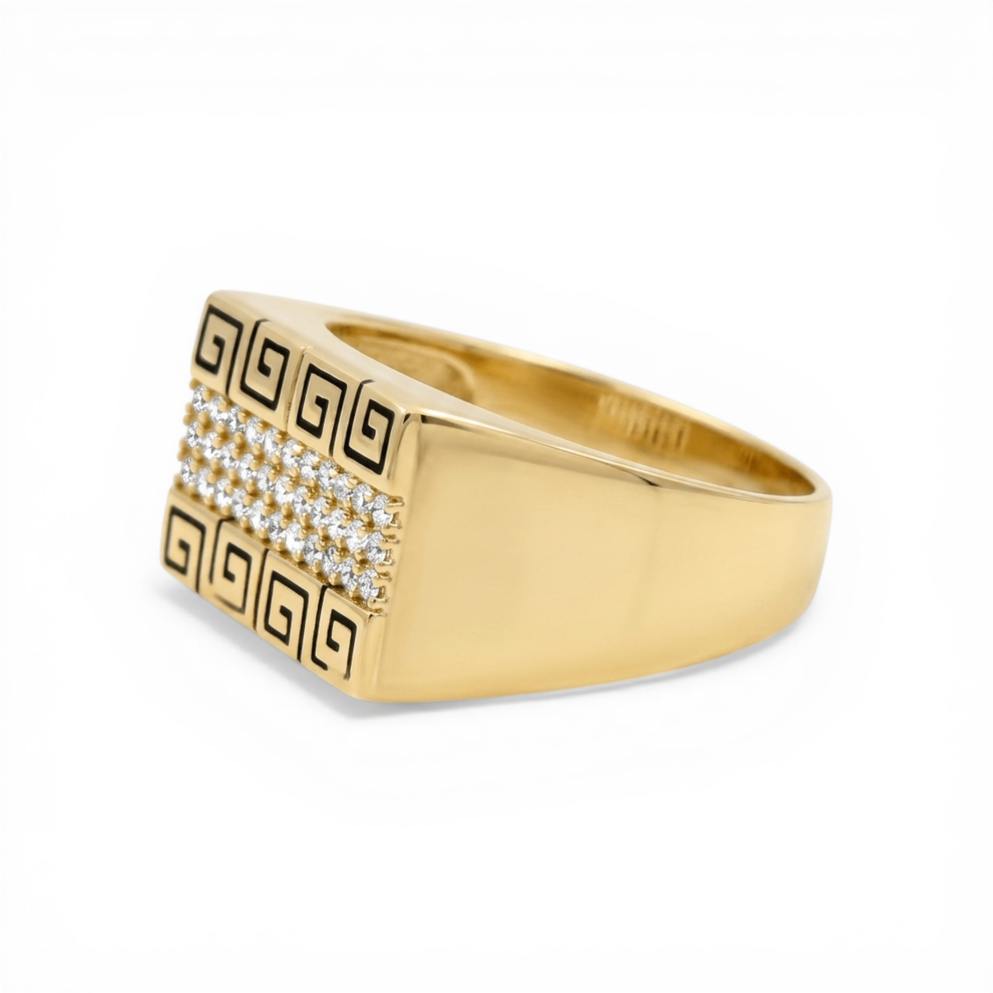 10k Yellow Gold Greek with Cz Fashion Men's Ring - Miral Jewelry