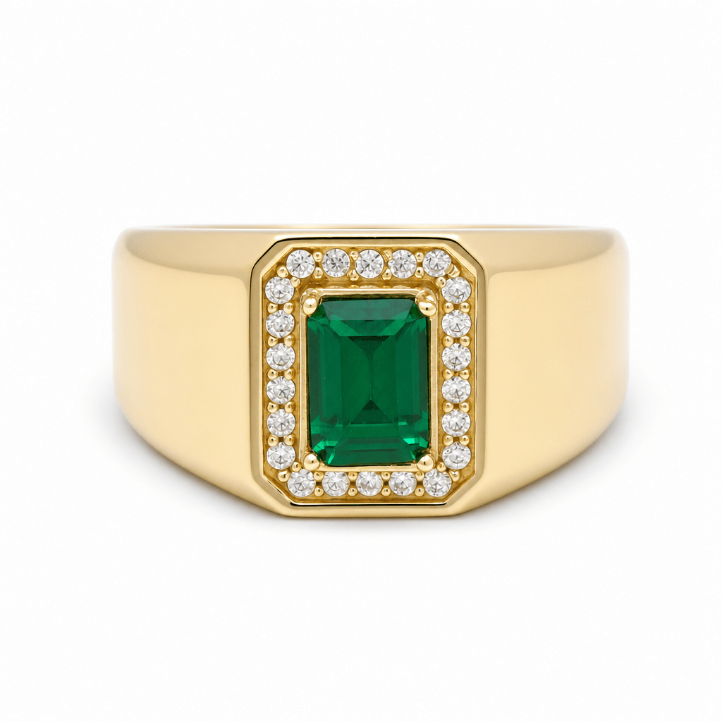 10k Yellow Gold Green Fashion Men's Ring - Miral Jewelry
