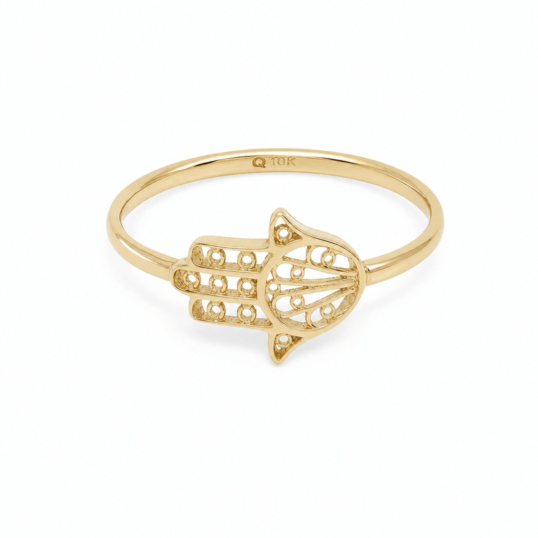 10K Yellow Gold Hamsa Hand Fashion Women's Ring - Miral Jewelry