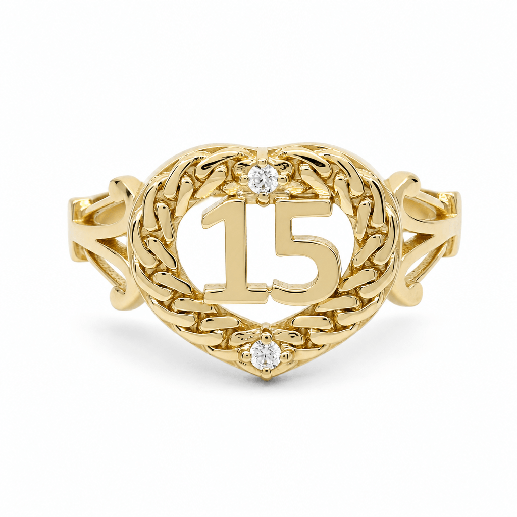 10K Yellow Gold Heart 15 Fashion Women's Ring - Miral Jewelry
