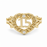 10K Yellow Gold Heart 15 Fashion Women's Ring - Miral Jewelry