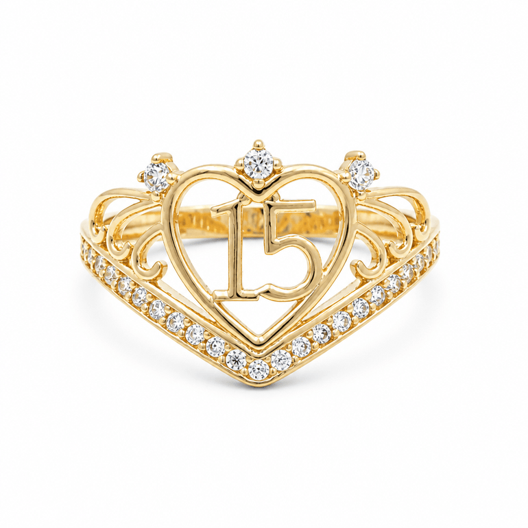 10K Yellow Gold Heart 15 Fashion Women's Ring - Miral Jewelry