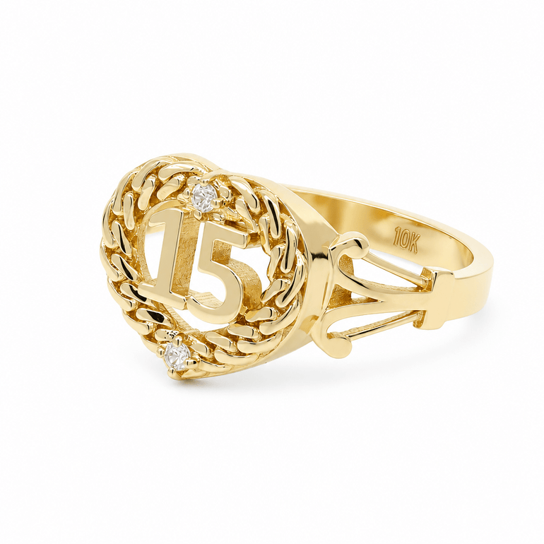 10K Yellow Gold Heart 15 Fashion Women's Ring - Miral Jewelry