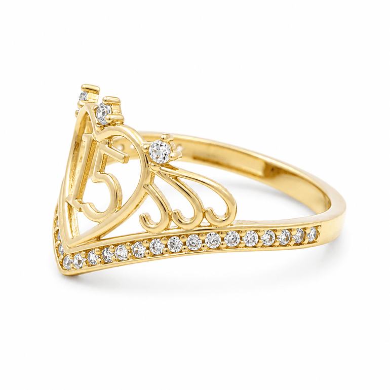 10K Yellow Gold Heart 15 Fashion Women's Ring - Miral Jewelry