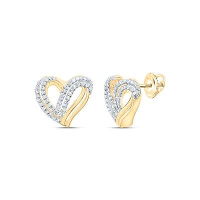 10K Yellow Gold Heart Diamond Earrings with 0.33Tw Round Diamonds - Miral Jewelry