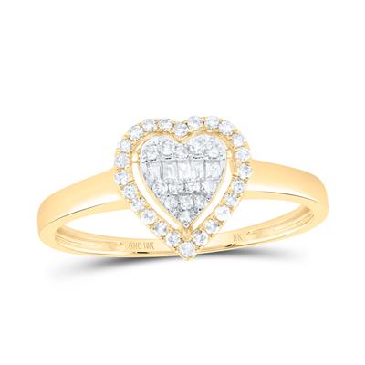 10K Yellow Gold Baguette & Round Diamond Heart Ring 0.20 ct tw